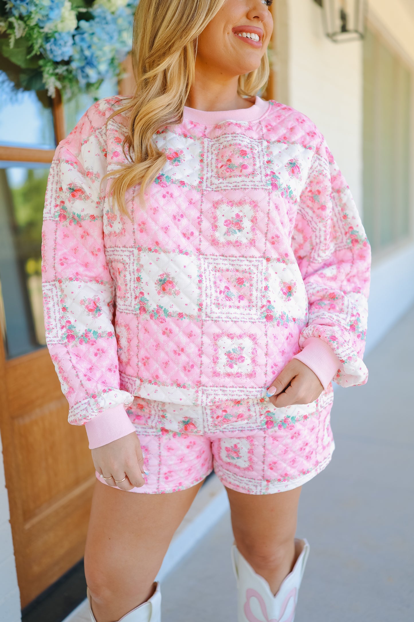 Darcie Patchwork Quilted Floral Lounge Set - Pink