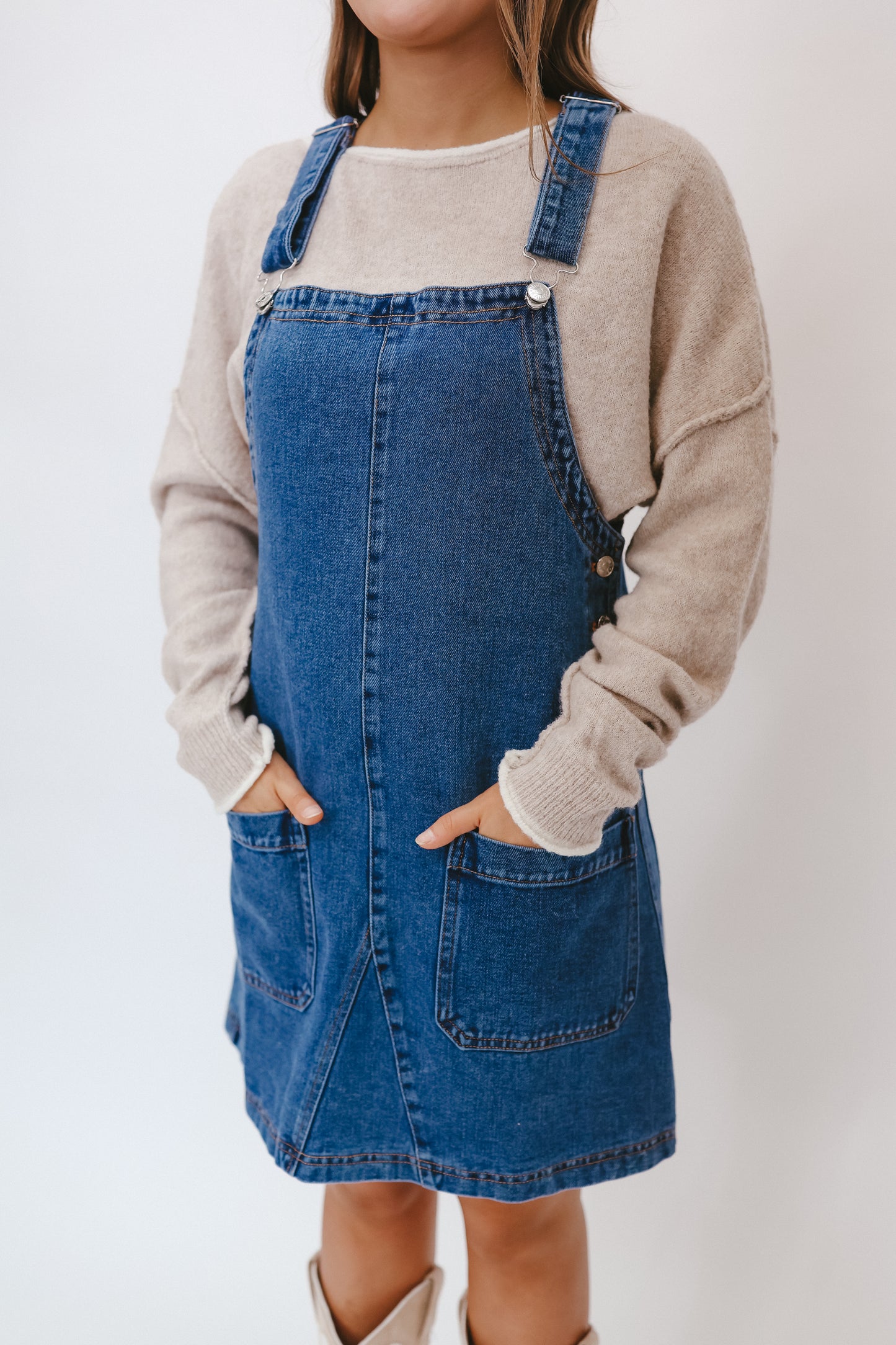 Tatum Denim Overall Dress - Medium Wash