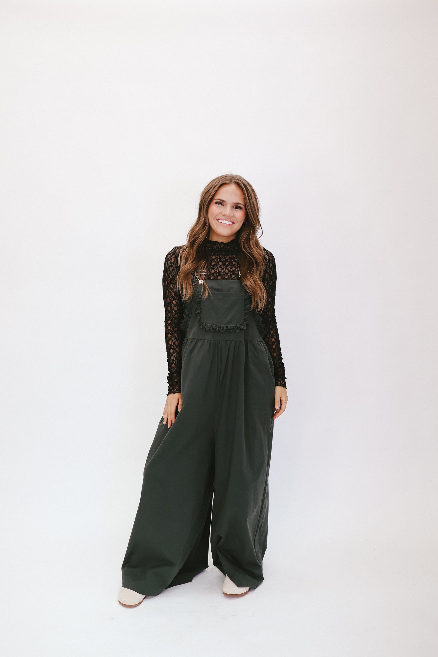 Blaire Lace Wide Leg Overalls - Black