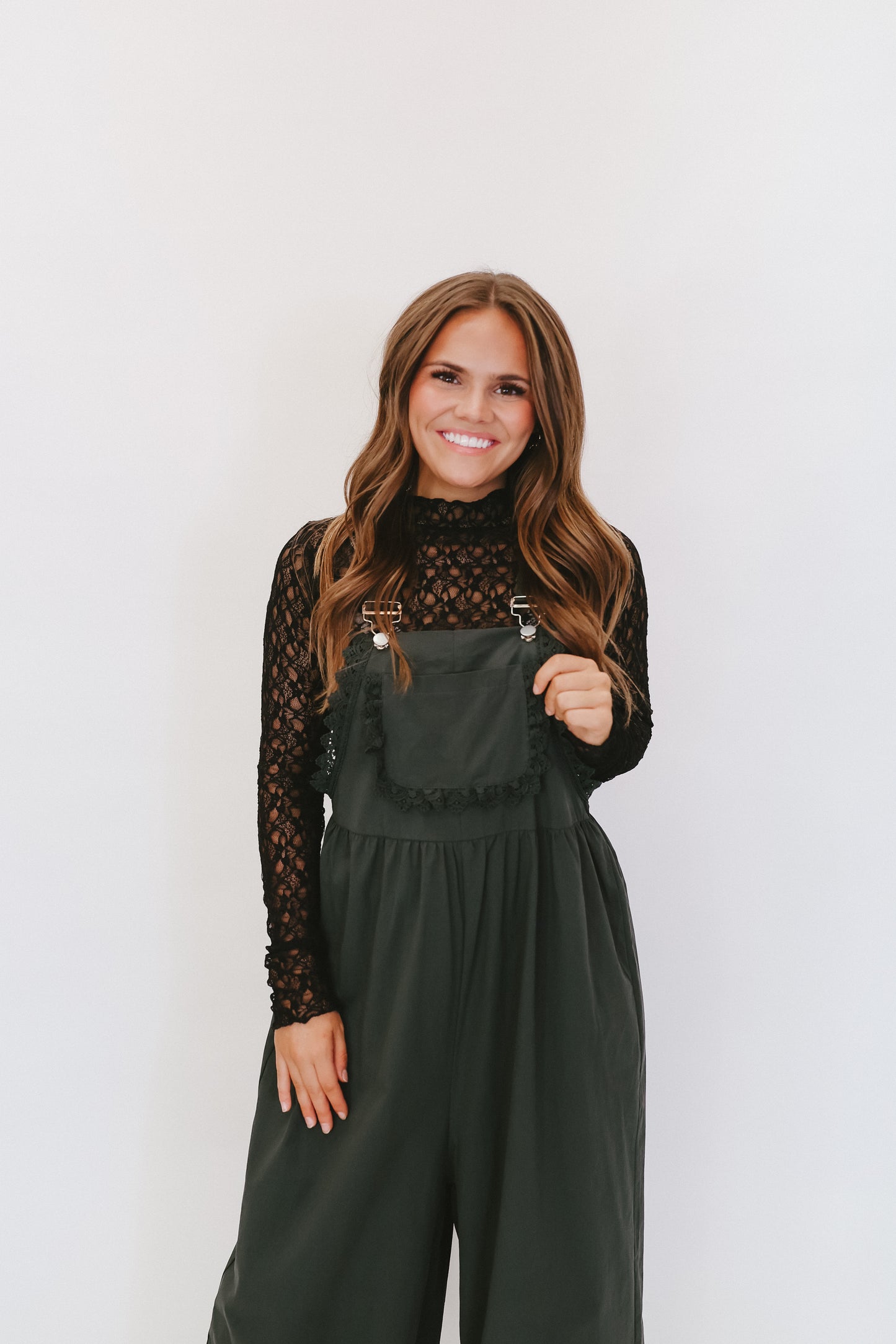 Blaire Lace Wide Leg Overalls - Black