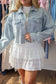 Front view of Anna Claire Rhinestone Bow Denim Jacket in light wash
