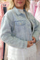 Anna Claire Rhinestone Bow Pattern Denim Jacket - Light Wash