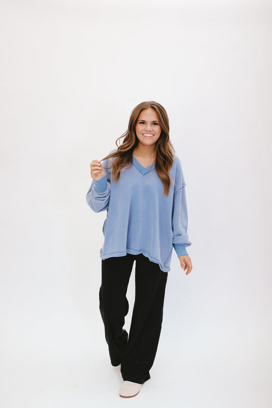 Jaycee French Terry Oversized Sweatshirt - Dusty Blue