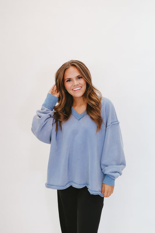 Jaycee French Terry Oversized Sweatshirt - Dusty Blue