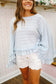 Brittany Batwing Sleeve Ruffle Hem Top - Light Blue