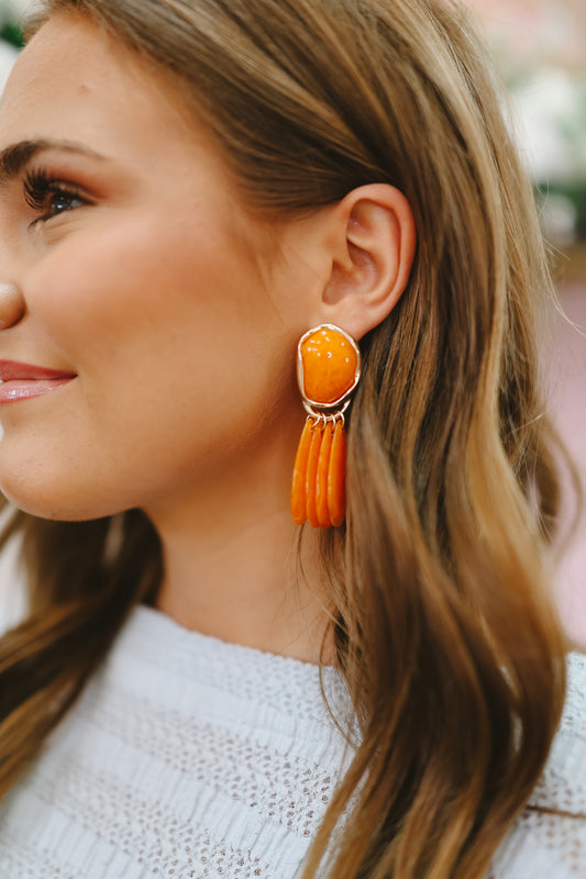 Raegan Resin Drop Statement Earrings - Orange