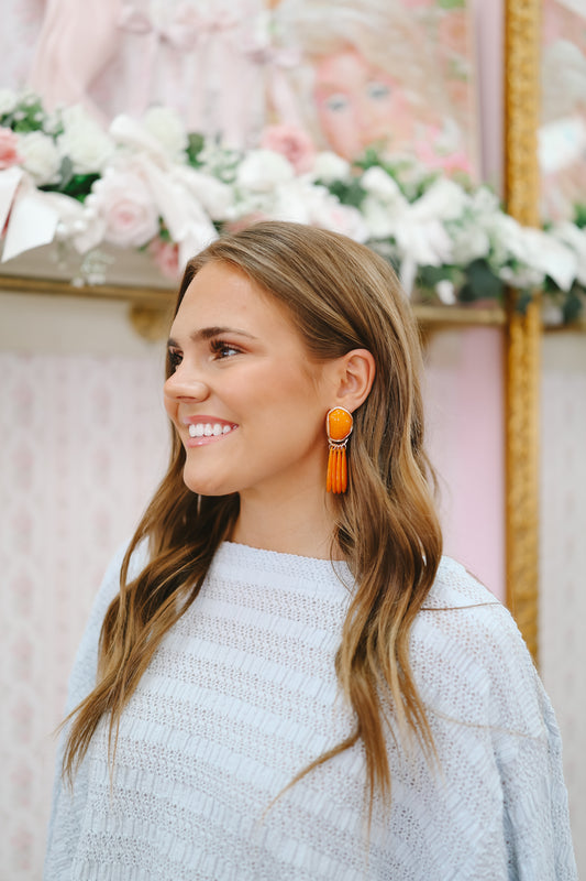 Raegan Resin Drop Statement Earrings - Orange