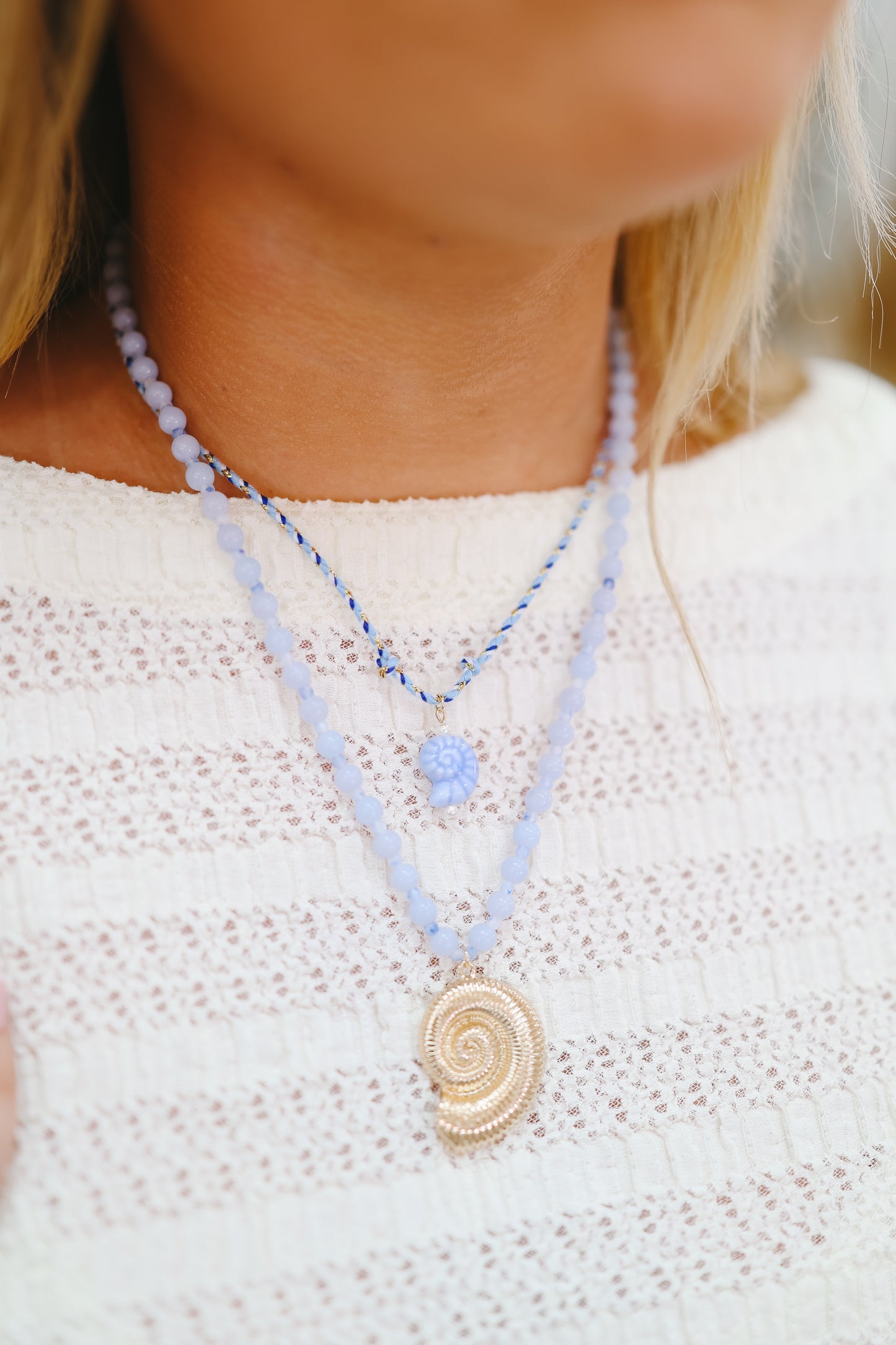 Shelley Shell Layered Necklace - Blue