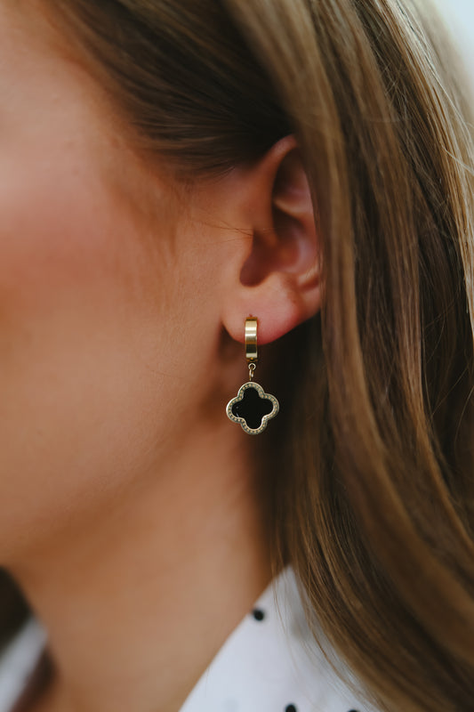 Margot Clover Huggie Earrings - Black