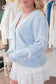 Lila V-Neck Ribbon Sewn Sleeve Cardigan - Light Blue