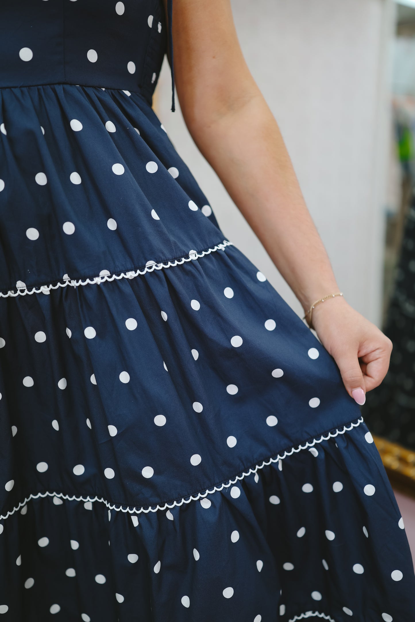 Kyler Polka Dot Print Smocked Maxi - Navy