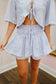 Scarlet Floral Appliqué Tie-front Top & Skort Set - Blue