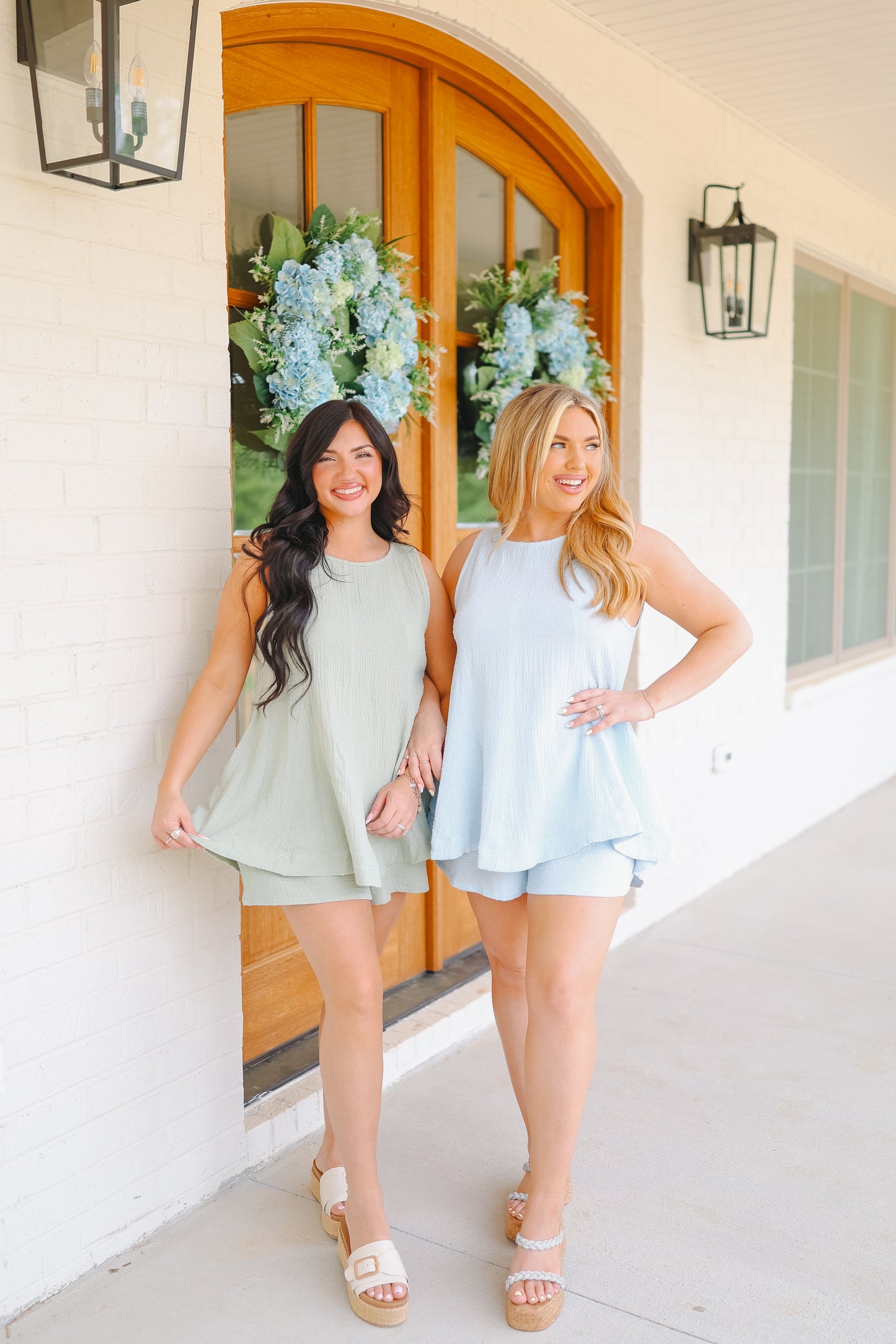 Aidan Babydoll Tank & Smocked Short Set - Sage
