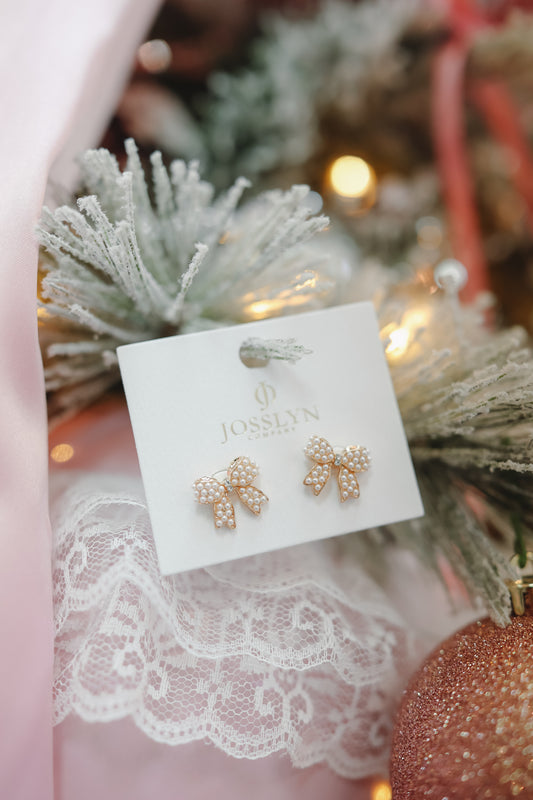 Minnie Pearl Bow Earrings - Gold