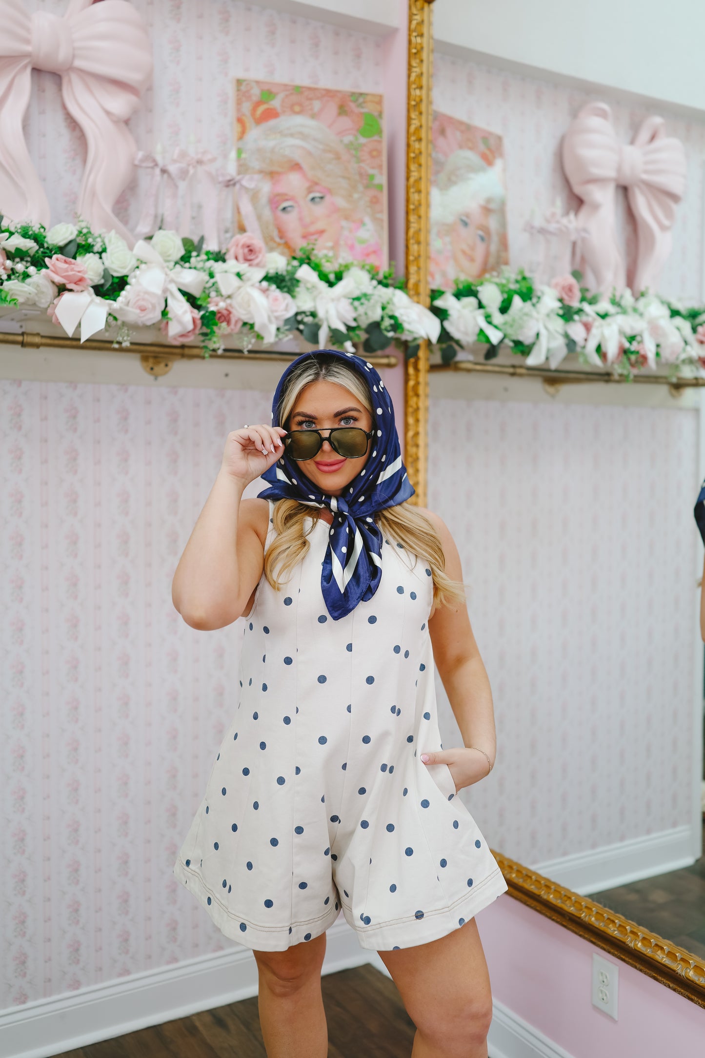 Brooke Polka Dot Bandana Scarf - Navy
