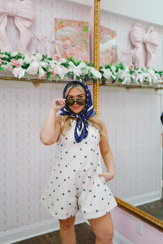 Brooke Polka Dot Bandana Scarf - Navy