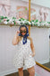 Chelsie Washed Polka Dot Denim Flare Romper - Cream/Navy
