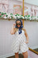 Chelsie Washed Polka Dot Denim Flare Romper - Cream/Navy