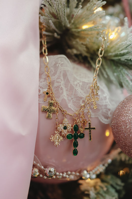 Abeline Cross Charm Necklace - Gold