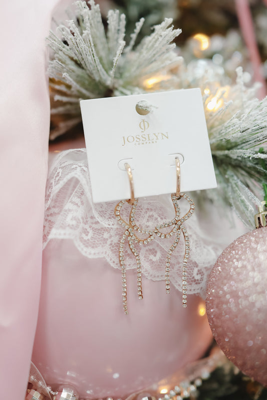 Renee Rhinestone Bow Drop Earrings - Gold