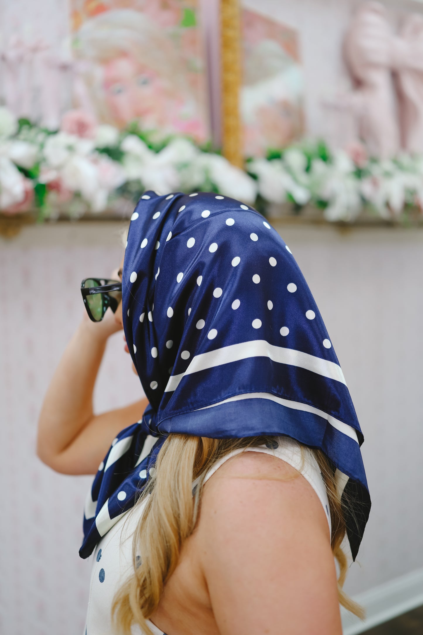 Brooke Polka Dot Bandana Scarf - Navy