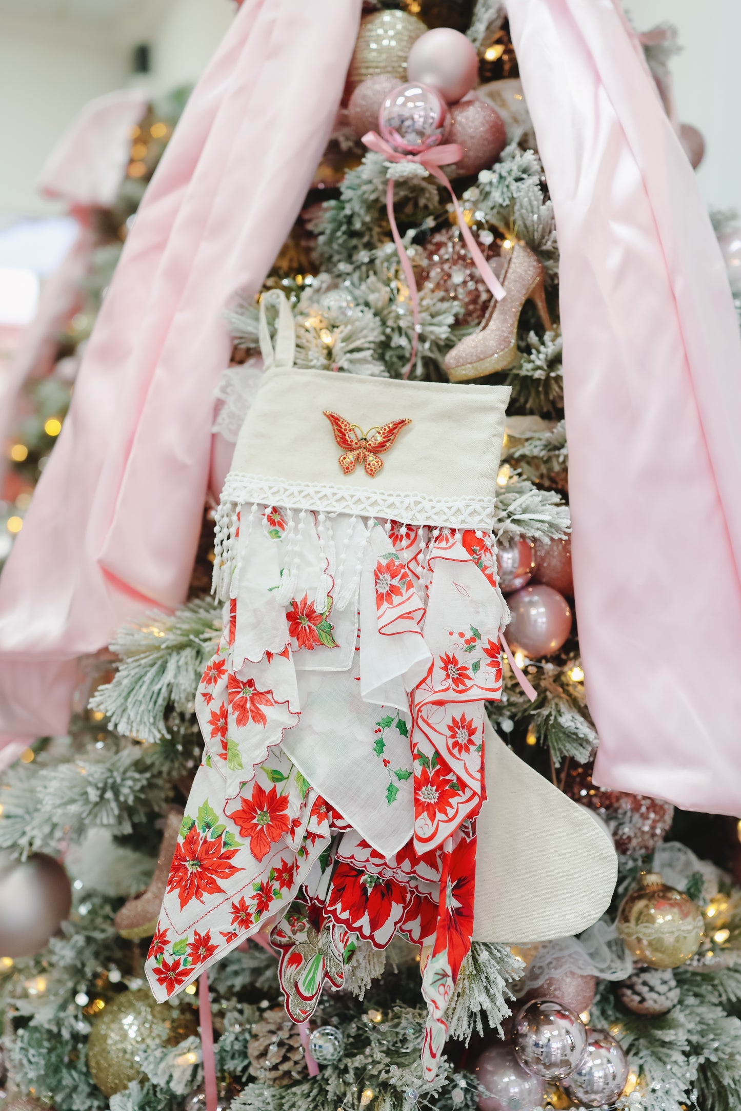 Small Stocking Snagbag- Red Butterfly Poinsettia