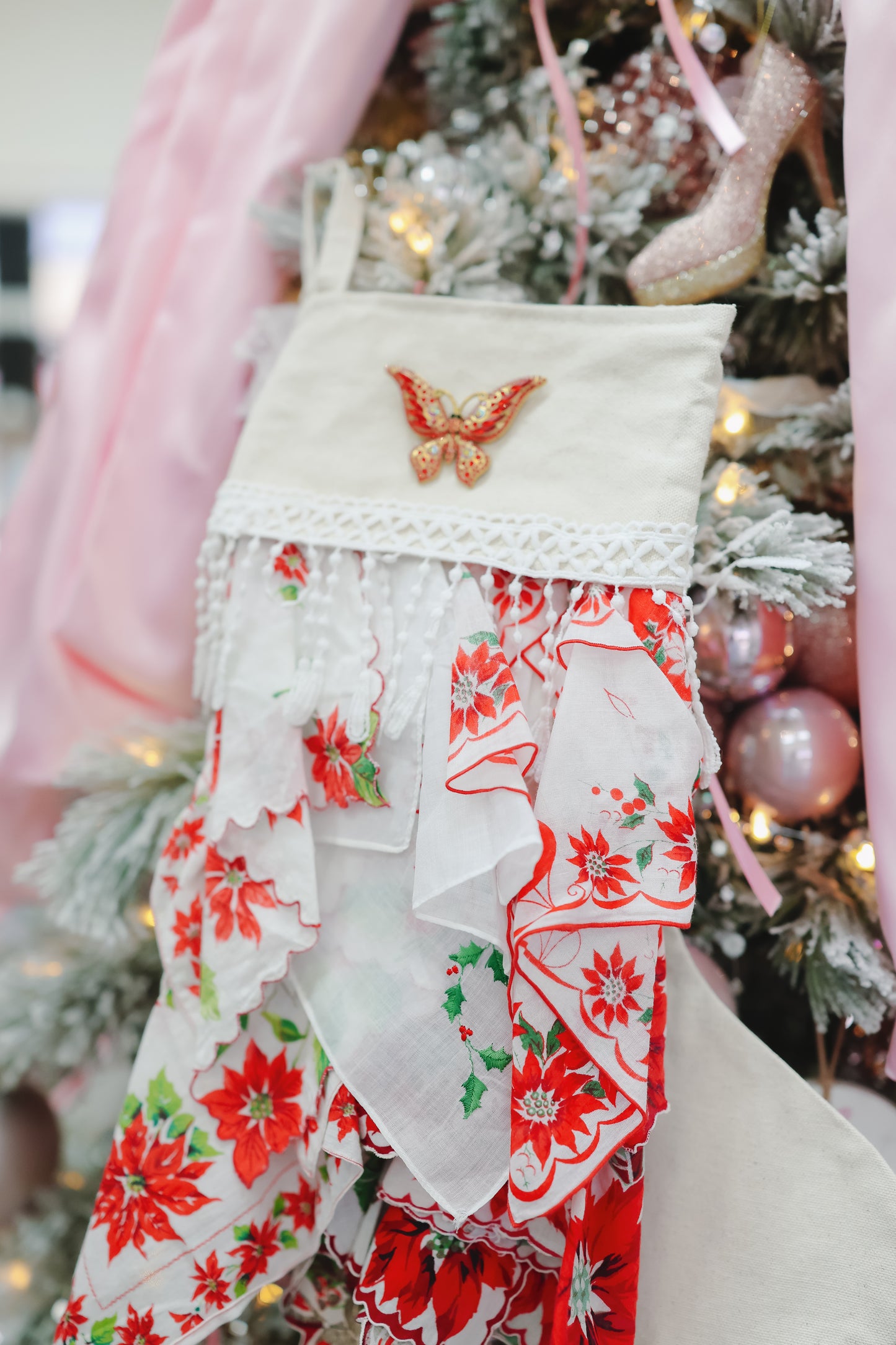 Small Stocking Snagbag- Red Butterfly Poinsettia