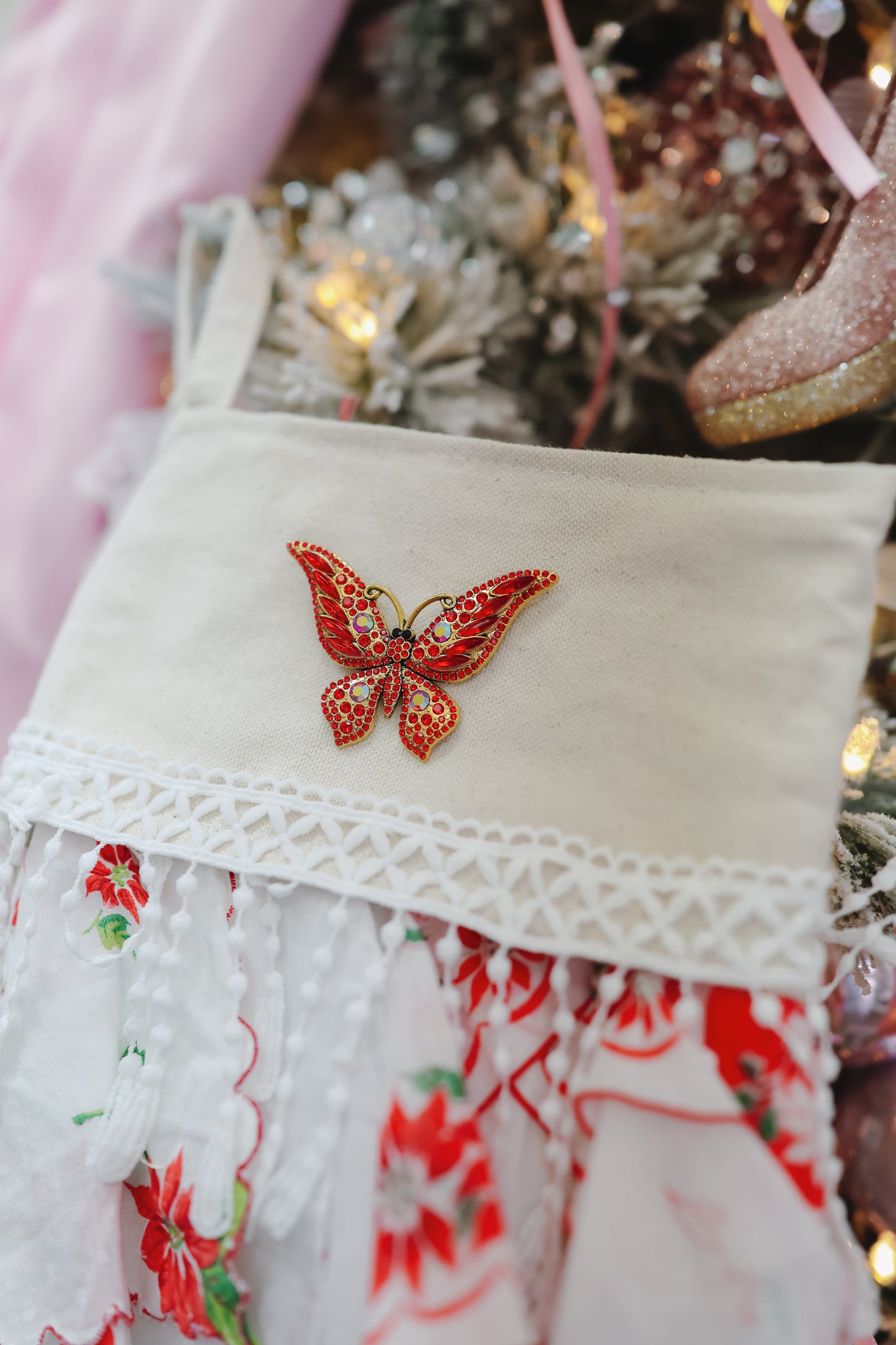 Small Stocking Snagbag- Red Butterfly Poinsettia