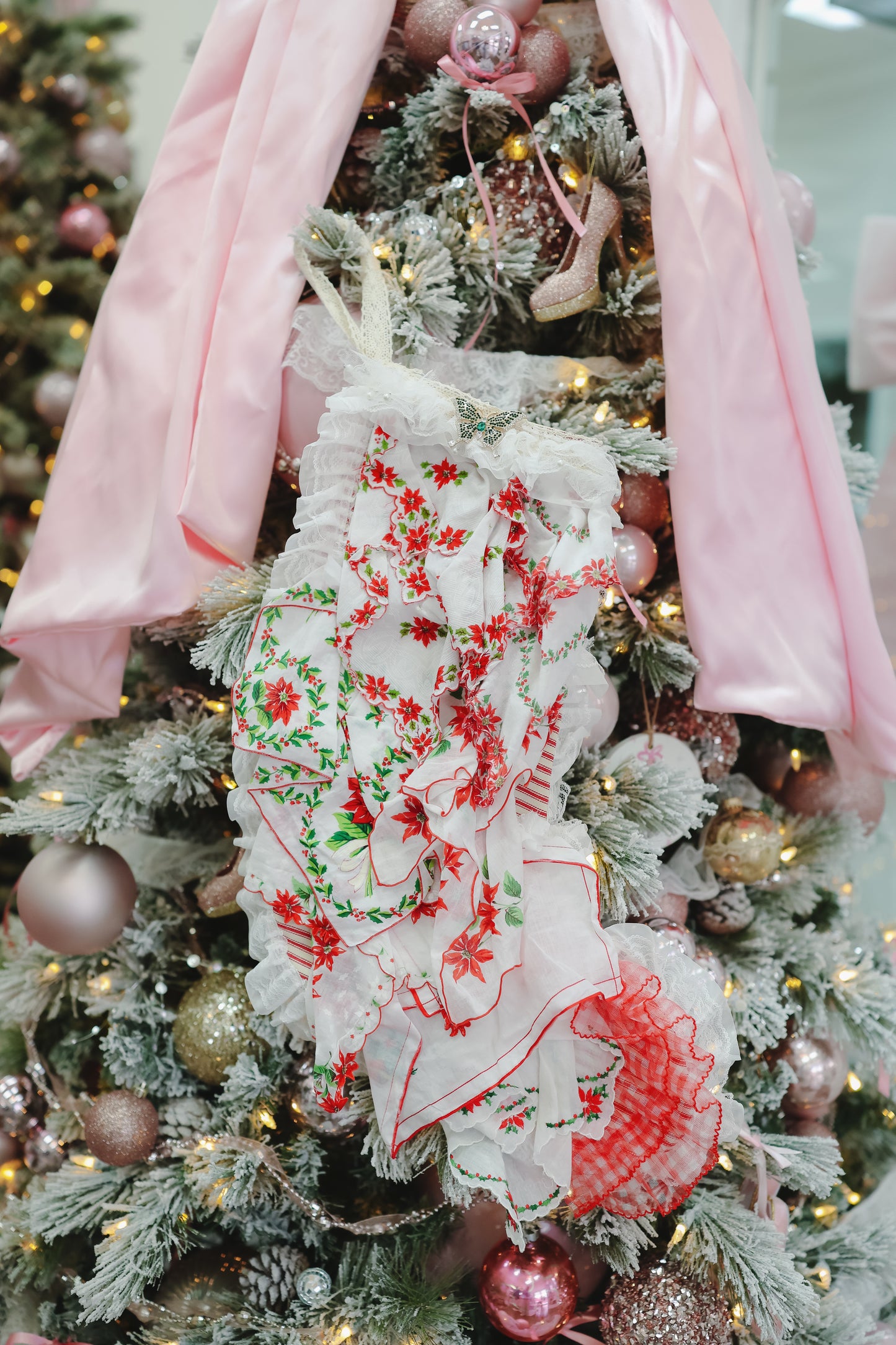 Large Stocking Snagbag- Red Poinsettia Plaid