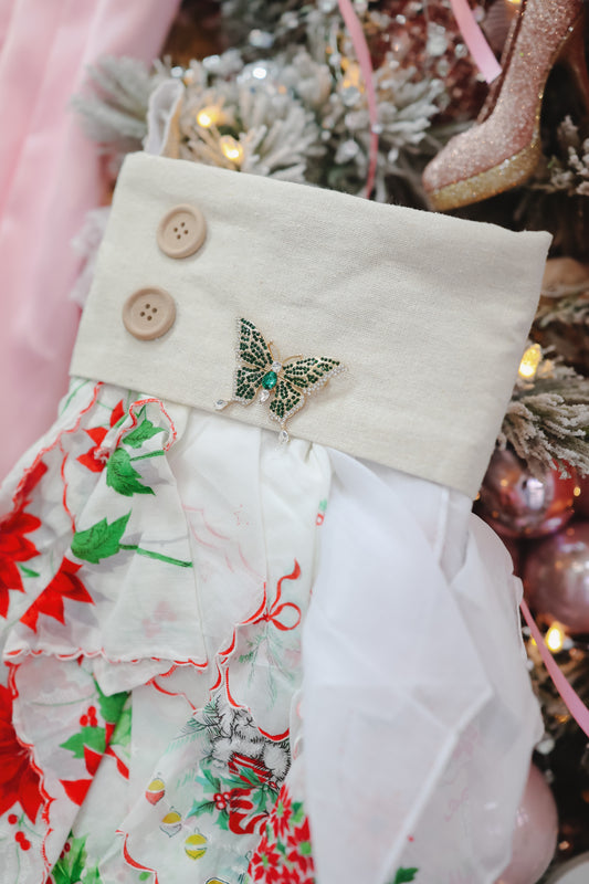 Small Stocking Snagbag- Red/Green Poinsettia Button