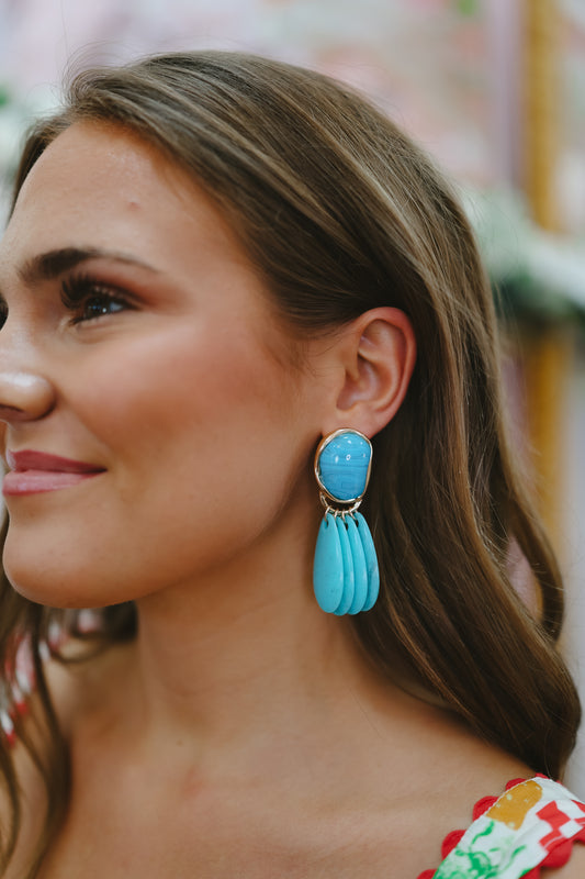 Raegan Resin Drop Statement Earrings - Blue