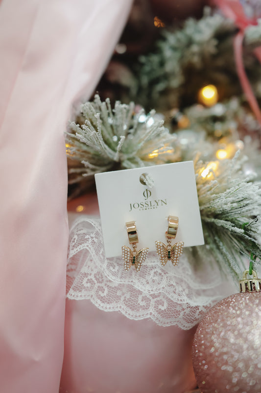 Baylee Butterfly Pearl Pave Huggies - Gold