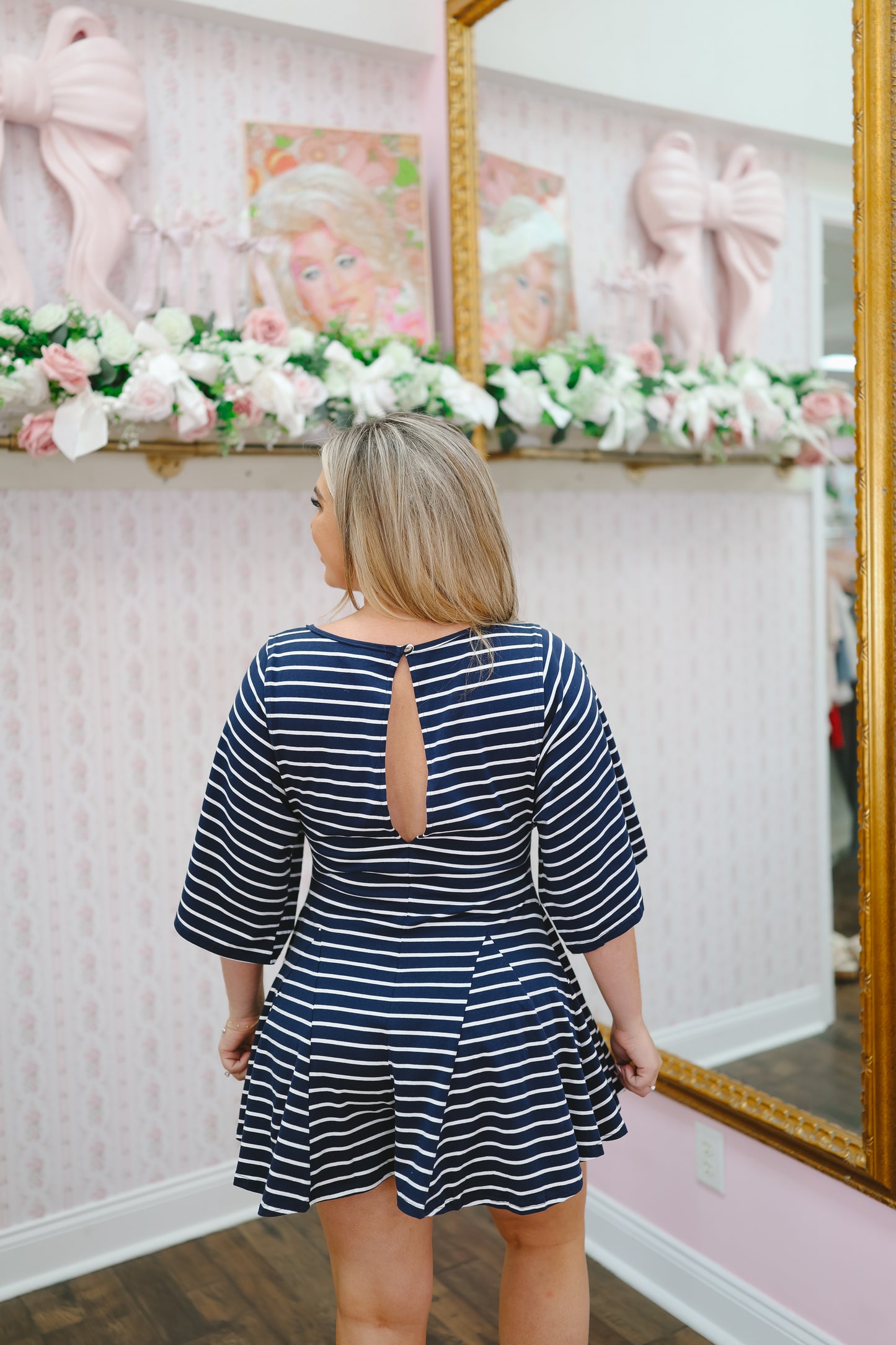 Sarah Striped Front Pocket Romper - Navy