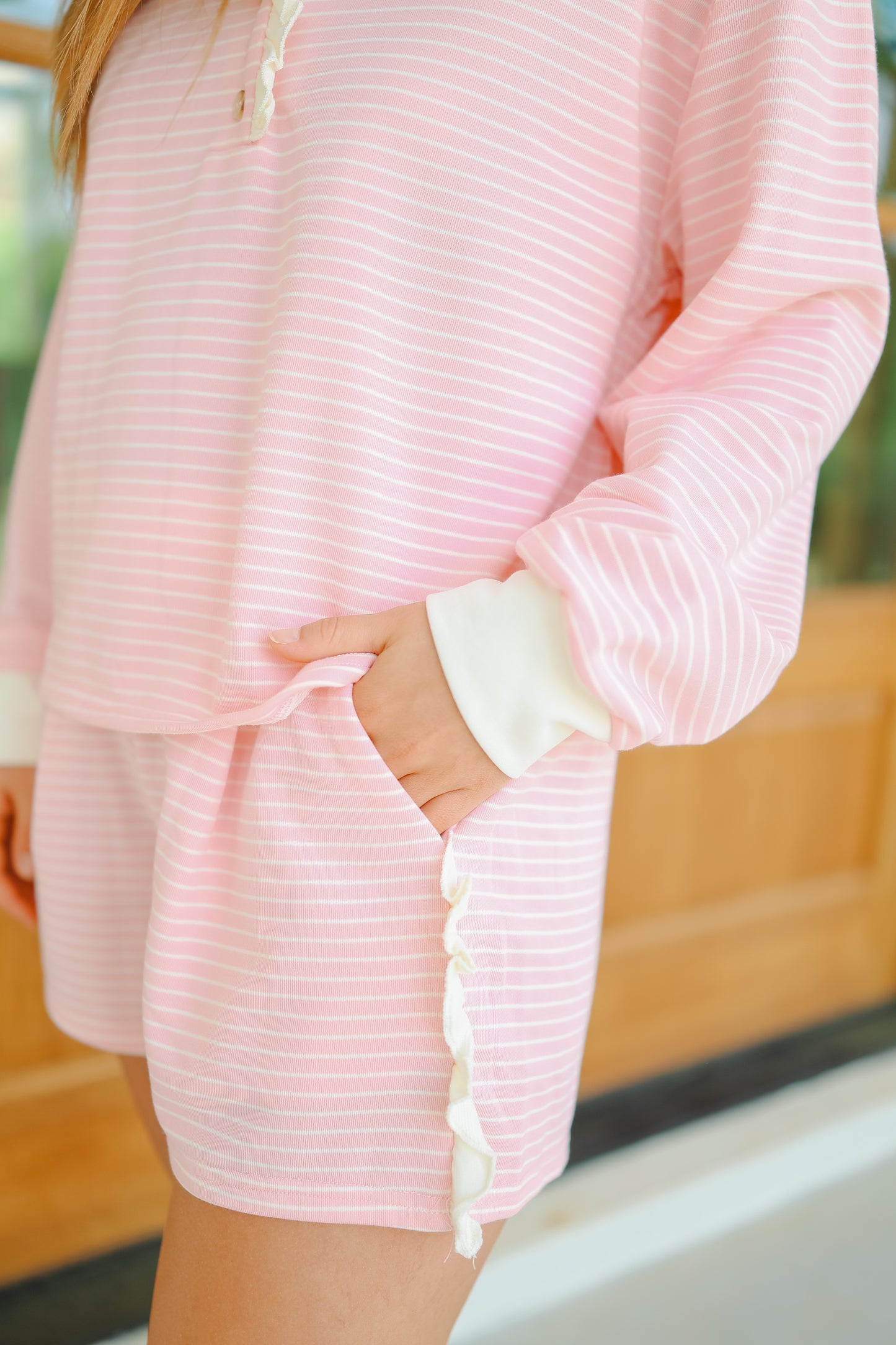 Nicole Ruffle Henley Lounge Short Set - Pink
