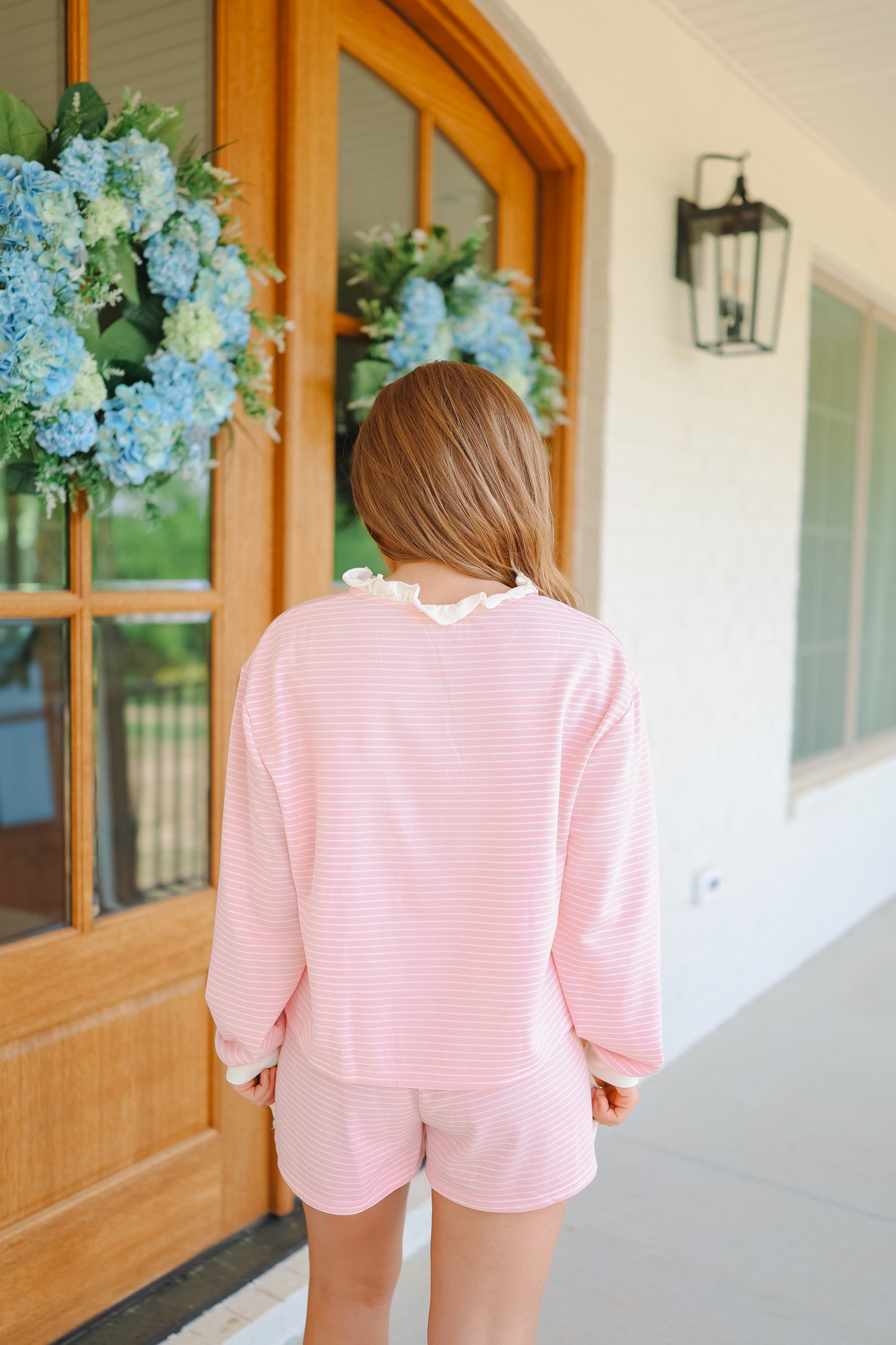 Nicole Ruffle Henley Lounge Short Set - Pink