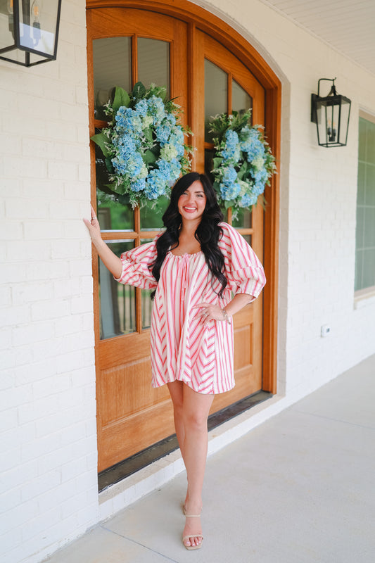 Richelle Multi Stripe Twill Denim Bubble Romper - Pink