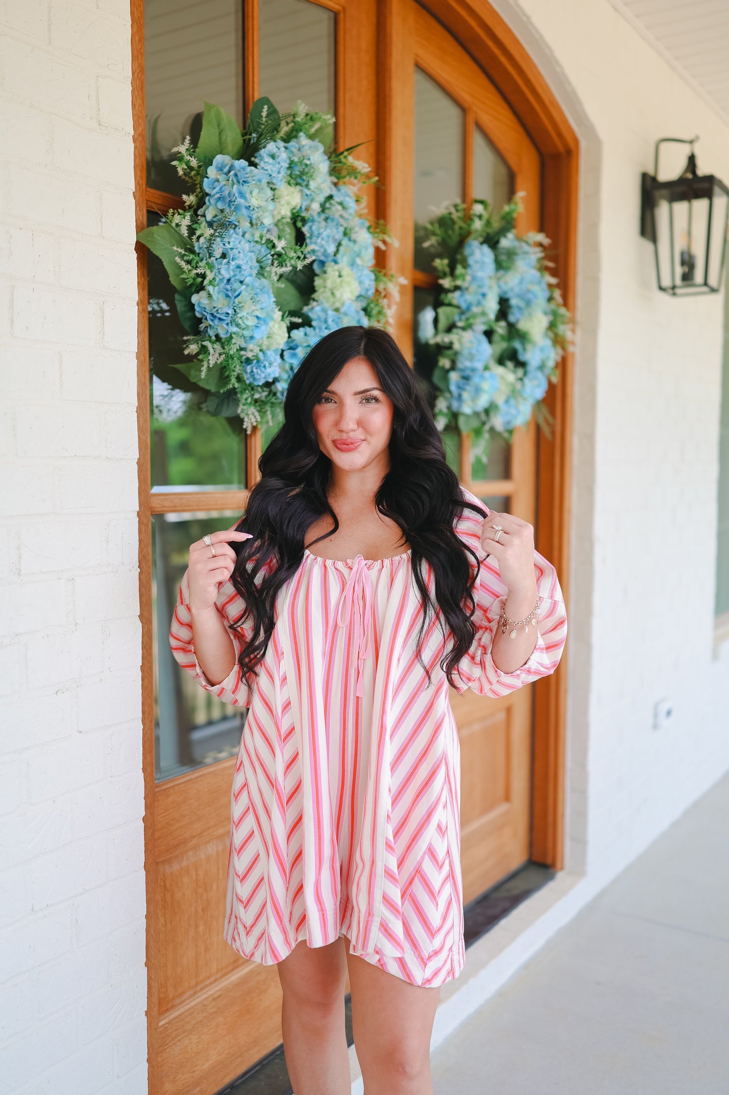 Richelle Multi Stripe Twill Denim Bubble Romper - Pink