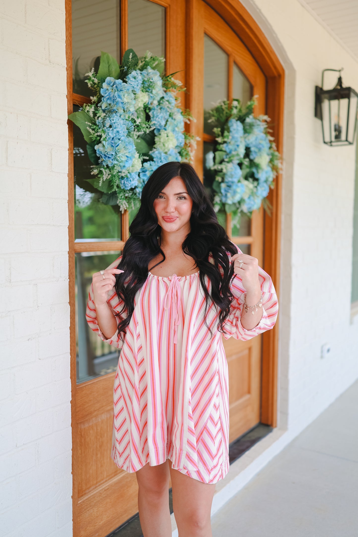 Richelle Multi Stripe Twill Denim Bubble Romper - Pink