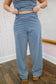 Selah Striped Tube Top & Wide Leg Pants Set - Navy/White