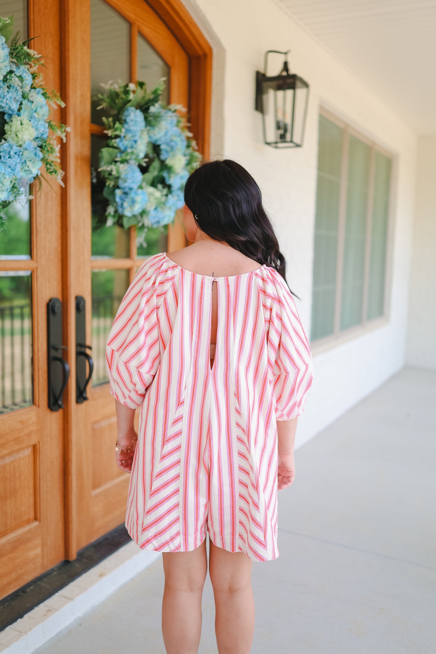 Richelle Multi Stripe Twill Denim Bubble Romper - Pink