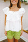 Victoria Ruffle Pleated Lace Top - Ivory