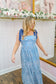 Briana Embroidered Strap Eyelet Midi Dress - Blue
