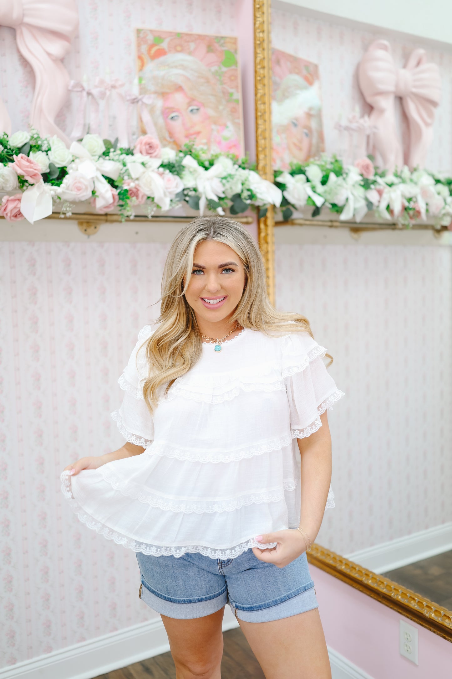 Demi Tiered Lace Ruffle Top - Ivory