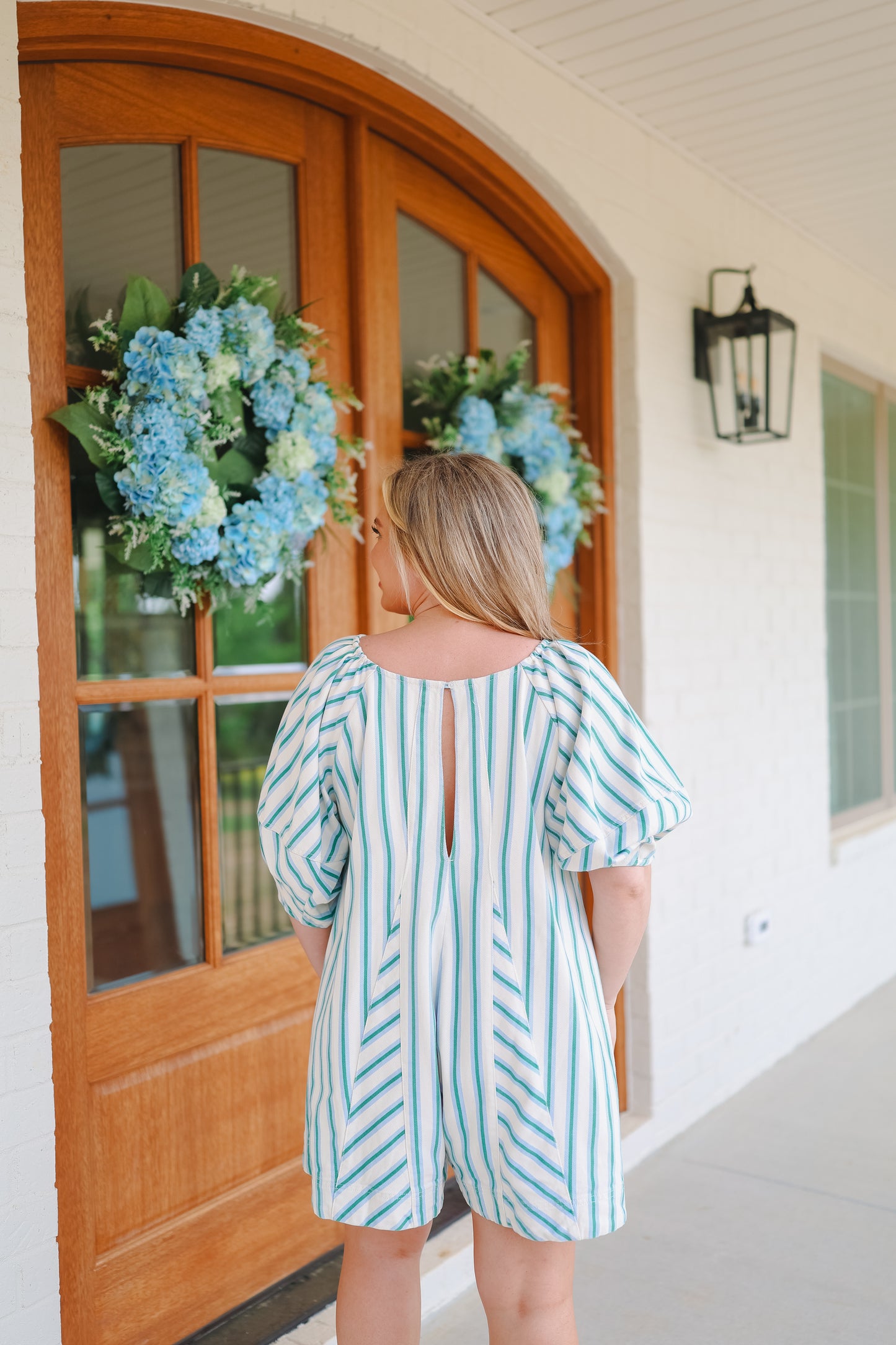 Richelle Multi Stripe Twill Denim Bubble Romper - Blue