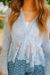 Rae Lace V-Neck Button Up Blouse - Light Blue