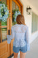Rae Lace V-Neck Button Up Blouse - Light Blue
