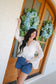 Rae Lace V-Neck Button Up Blouse - Ivory