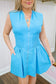 Zoey Zip-Up Shirred Waist Dress - Blue