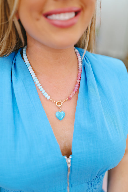 Edith Mixed Glass Necklace - Turquoise