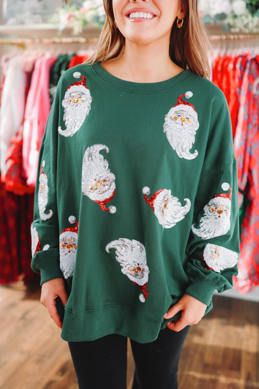 Santa's Sweetheart Sequin Pullover - Hunter Green